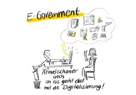 Verwaltungsbeamter berät eine Bürgerin über Online-Services. Grafik: Stadt Oldenburg