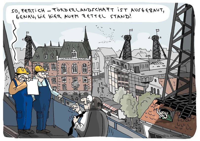 Cartoon über den Ausbau der Förderlandschaft in Oldenburg. Illustration: Hannes Mercker