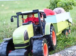 Spielzeugtrecker mit regionalem Gemüse im Anhänger. Foto: Stadt Oldenburg