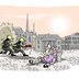 Vorschau: Zwei Feuerwehrmänner eilen mit dem Schlauch einem älteren Ehepaar auf dem Schlossplatz zur Hilfe. Illustration: Hannes Mercker 