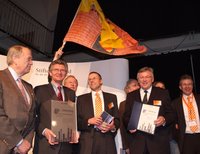 Bilim şehri olarak ödüllendirildikten sonra yaşanan sevinç gösterisi. Fotoğraf: Oldenburg Belediyesi