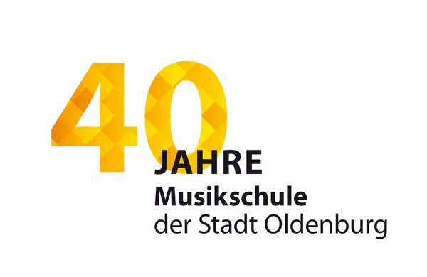 Gelbe 40 mit Aufschrift 40 Jahre Musikschule der Stadt Oldenburg. Gestaltung: RamschDesign