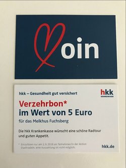 Verzehrbon der hkk Krankenkasse zur Einlösung im Melkhus Fuchsberg. Quelle: Stadt Oldenburg