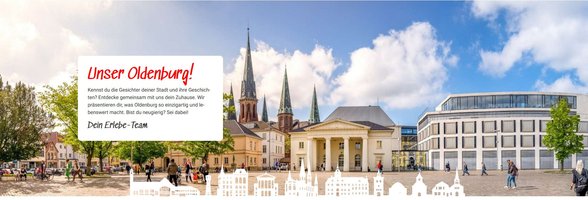 Screenshot der Website „Oldenburg erleben!“ mit Blick auf die Gebäude rund um den Schlossplatz. Quelle: Kommunikation und Wirtschaft GmbH