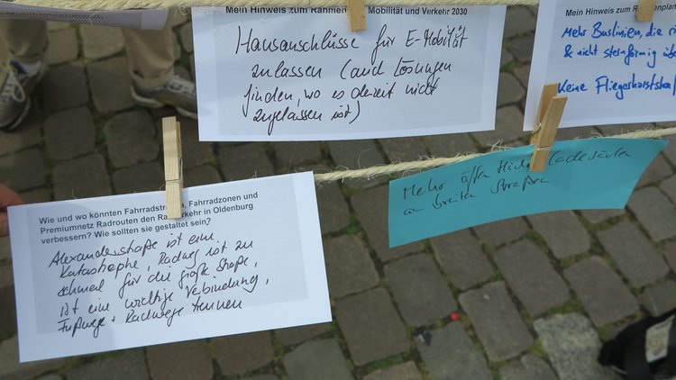 Notizen auf den Hinweiskarten zu Fragen bezüglich der Teilkonzepte. Foto: Stadt Oldenburg