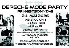 Veranstaltungsflyer mit Veranstaltungsdetails und Bildern von Depeche Mode.