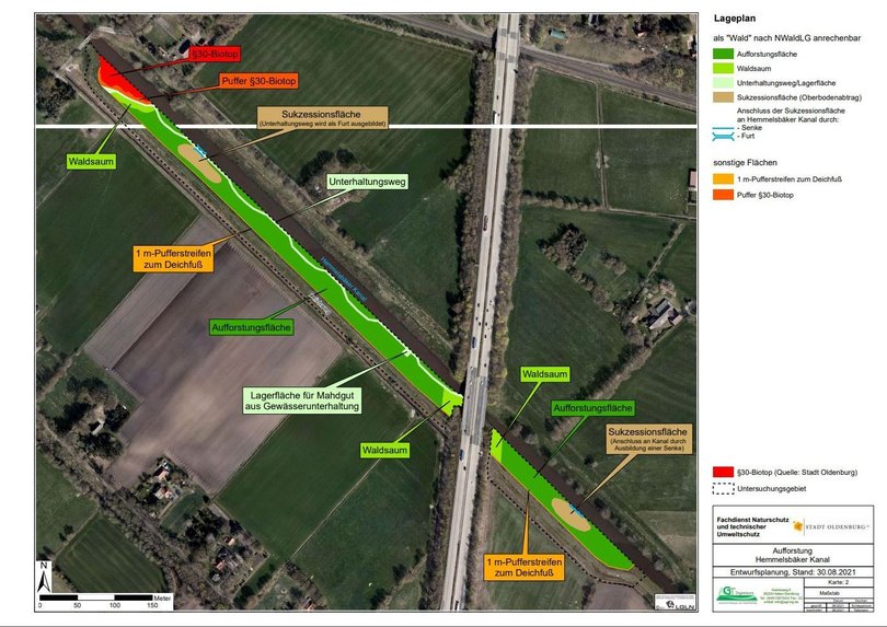 Übersichtsplan für die Aufforstung am Hemmelsbäker Kanal. Quelle: AGT Ingenieure