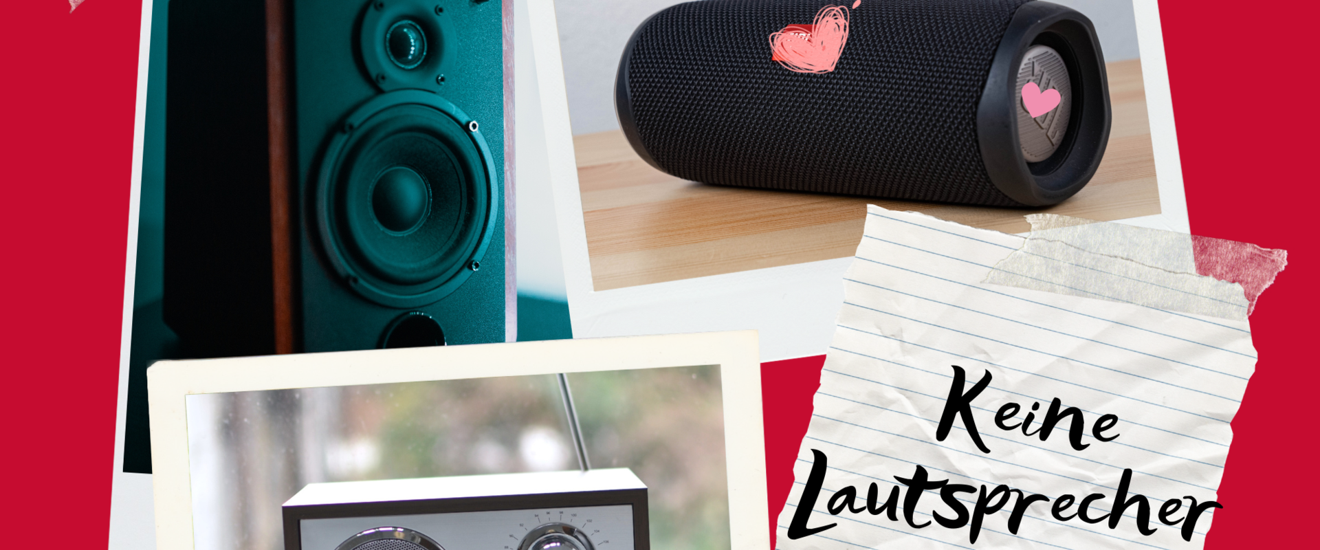 Collage. Keine Lautsprecher. Foto: canva