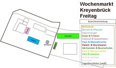 Plan des Wochenmarktes Kreyenbrück freitags. Plan: Stadt Oldenburg