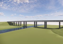 Visualisierung der geplanten Huntebrücke. Frontalansicht von Westen. Foto: Autobahn GmbH des Bundes