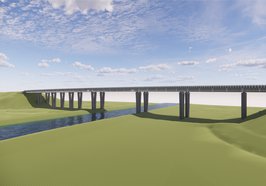 Visualisierung der geplanten Huntebrücke. Frontalansicht von Westen. Foto: Autobahn GmbH des Bundes
