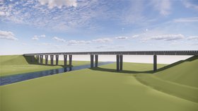 Visualisierung der geplanten Huntebrücke. Frontalansicht von Westen. Foto: Autobahn GmbH des Bundes