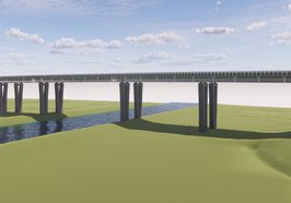 Visualisierung der geplanten Huntebrücke. Frontalansicht von Westen. Foto: Autobahn GmbH des Bundes