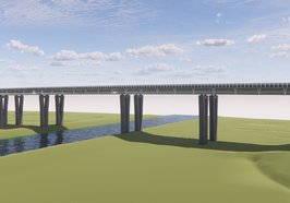 Visualisierung der geplanten Huntebrücke. Frontalansicht von Westen. Foto: Autobahn GmbH des Bundes