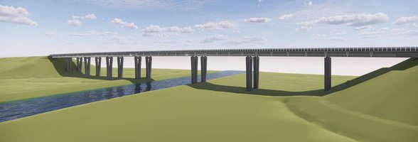Visualisierung der geplanten Huntebrücke. Frontalansicht von Westen. Foto: Autobahn GmbH des Bundes