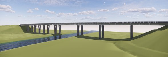 Visualisierung der geplanten Huntebrücke. Frontalansicht von Westen. Foto: Autobahn GmbH des Bundes