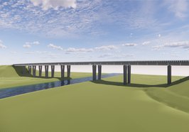 Visualisierung der geplanten Huntebrücke. Frontalansicht von Westen. Foto: Autobahn GmbH des Bundes