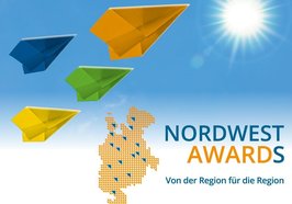 Vier Papierflieger werben für die vier Nordwest Awards. Grafik: Metropolregion Nordwest
