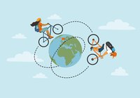 Zwei Radfahrende auf der Weltkugel beim Radeln für die Etappen. Quelle: OTM/Verena Brandt Zwei Radfahrende auf der Weltkugel beim Radeln für die Etappen. Quelle: OTM/Verena Brandt