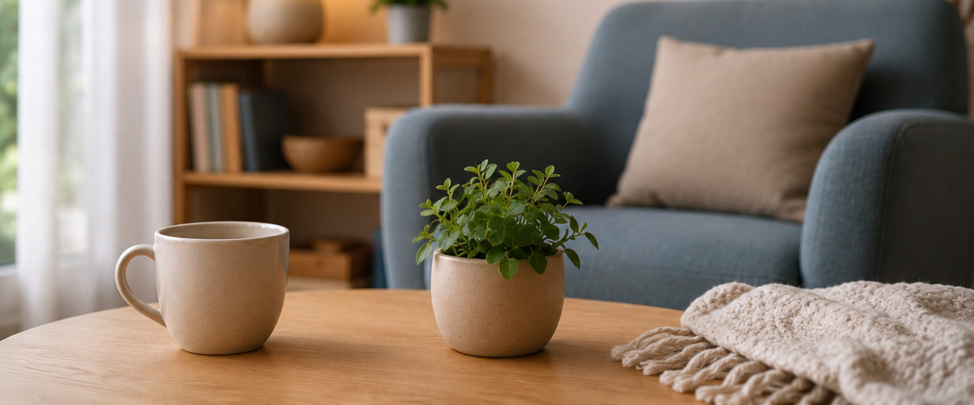 Gemütliche, moderne Wohnzimmer-Ecke. Foto: KI-generiert durch die Stadt Oldenburg