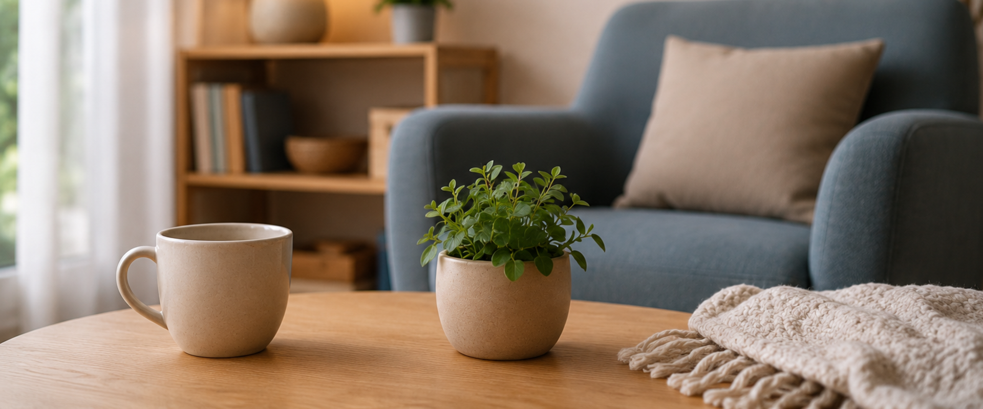 Gemütliche, moderne Wohnzimmer-Ecke. Foto: KI-generiert durch die Stadt Oldenburg