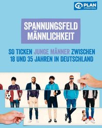 Cover der Plan Umfrage „Spannungsfeld Männlichkeit“. Grafik: Maggie Lynx & Plan International