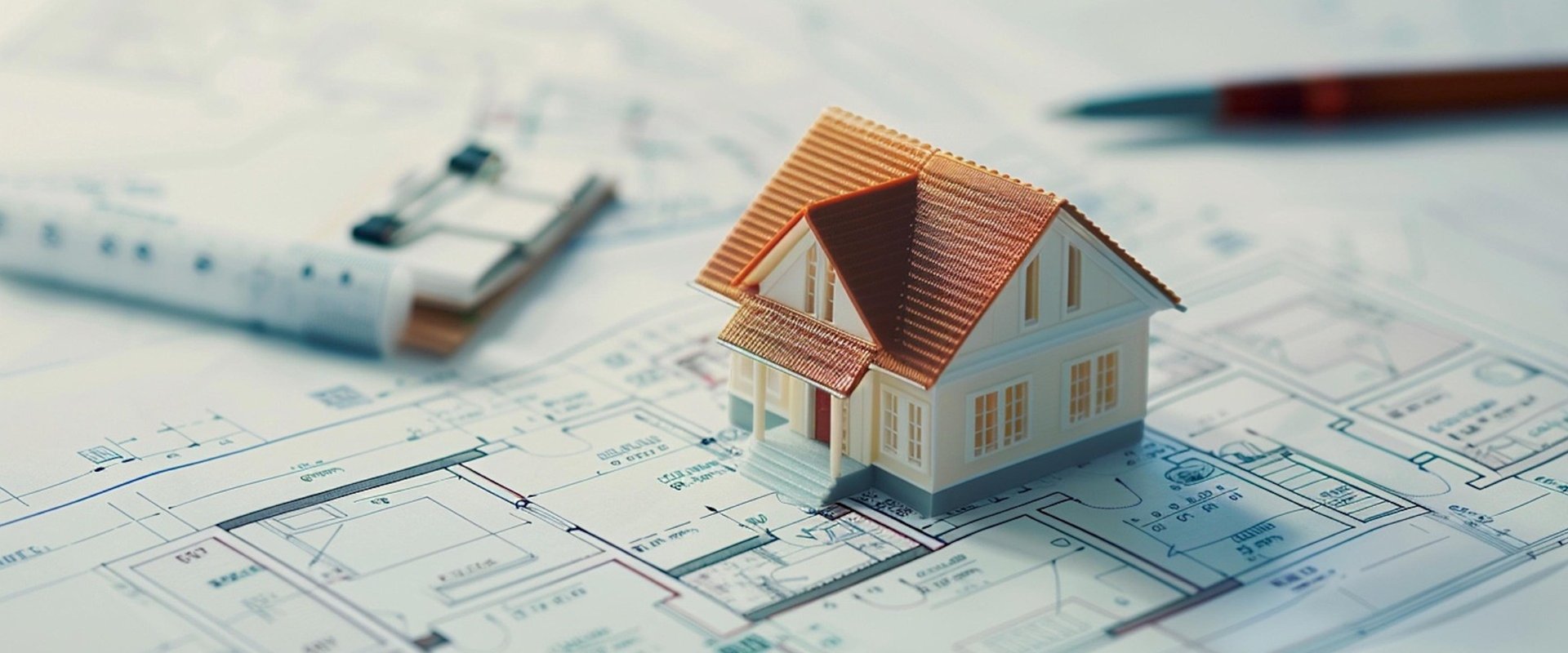 Miniatur-Einfamilienhaus steht auf Planungsunterlagen. Foto: eglantineshala/Pixabay