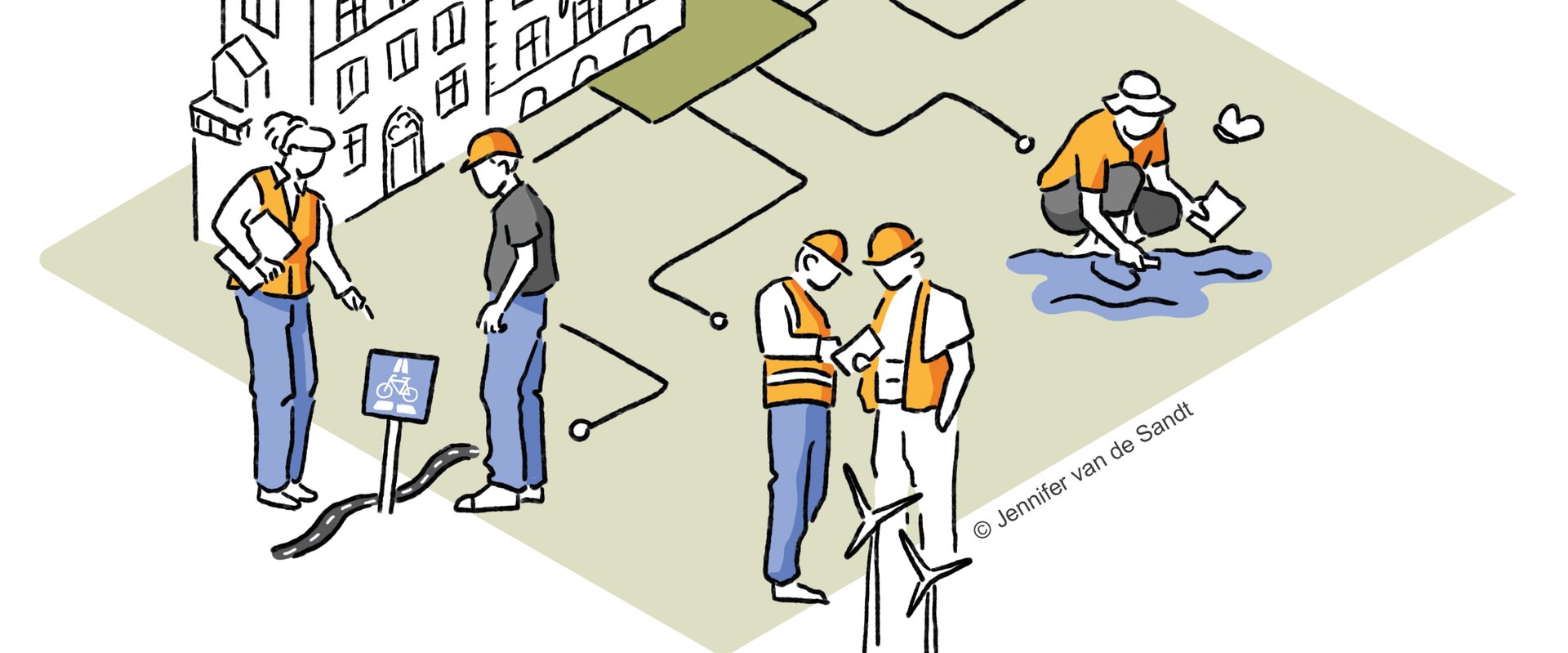 Illustration zum Thema Dynamische Verwaltung mit unterschiedlichen Bildelementen. Illustration: Jennifer van de Sandt 