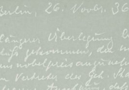 Handschrift: Auszug aus Ossietzkys Entwurf einer Erklärung zur Annahme des Friedensnobelpreises, 26. November 1936. Quelle: Carl von Ossietzky Archiv, BIS Oldenburg der Carl von Ossietzky Universität Oldenburg