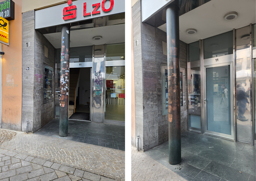 Aktion „einWANDfrei saubere City“ – Vorher/Nachher Lange Straße 11. Fotos: Projekt „einWANDfrei“/Stadt Oldenburg