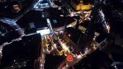 Blick aus einer Drohne auf den Lamberti-Markt. Foto: Patrick Buß