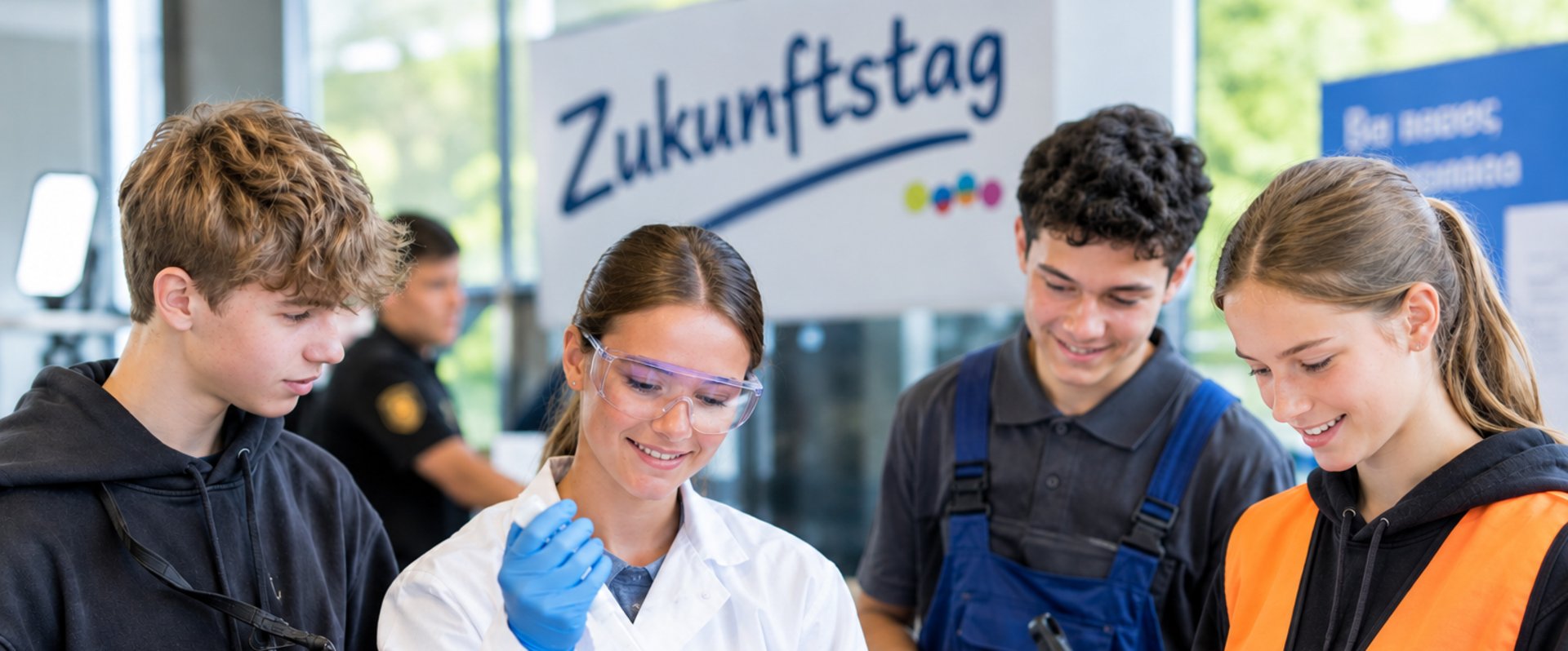 Jugendliche mit Kleidung und Accessoires unterschiedlicher Berufe. Foto: KI-generiert durch Stadt Oldenburg