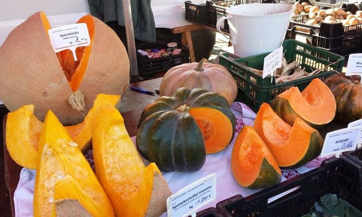 Unterschiedliche Kürbisse an einem Marktstand. Foto: Stadt Oldenburg