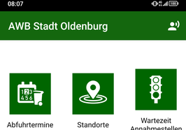 Handy mit der Startansicht der Abfall App. Bild: Stadt Oldenburg.