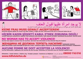 Mehrsprachiges Plakat: Keine Frau muss Gewalt akzeptieren. © Bremische Zentralstelle für die Verwirklichung der Gleichberechtigung der Geschlechter 