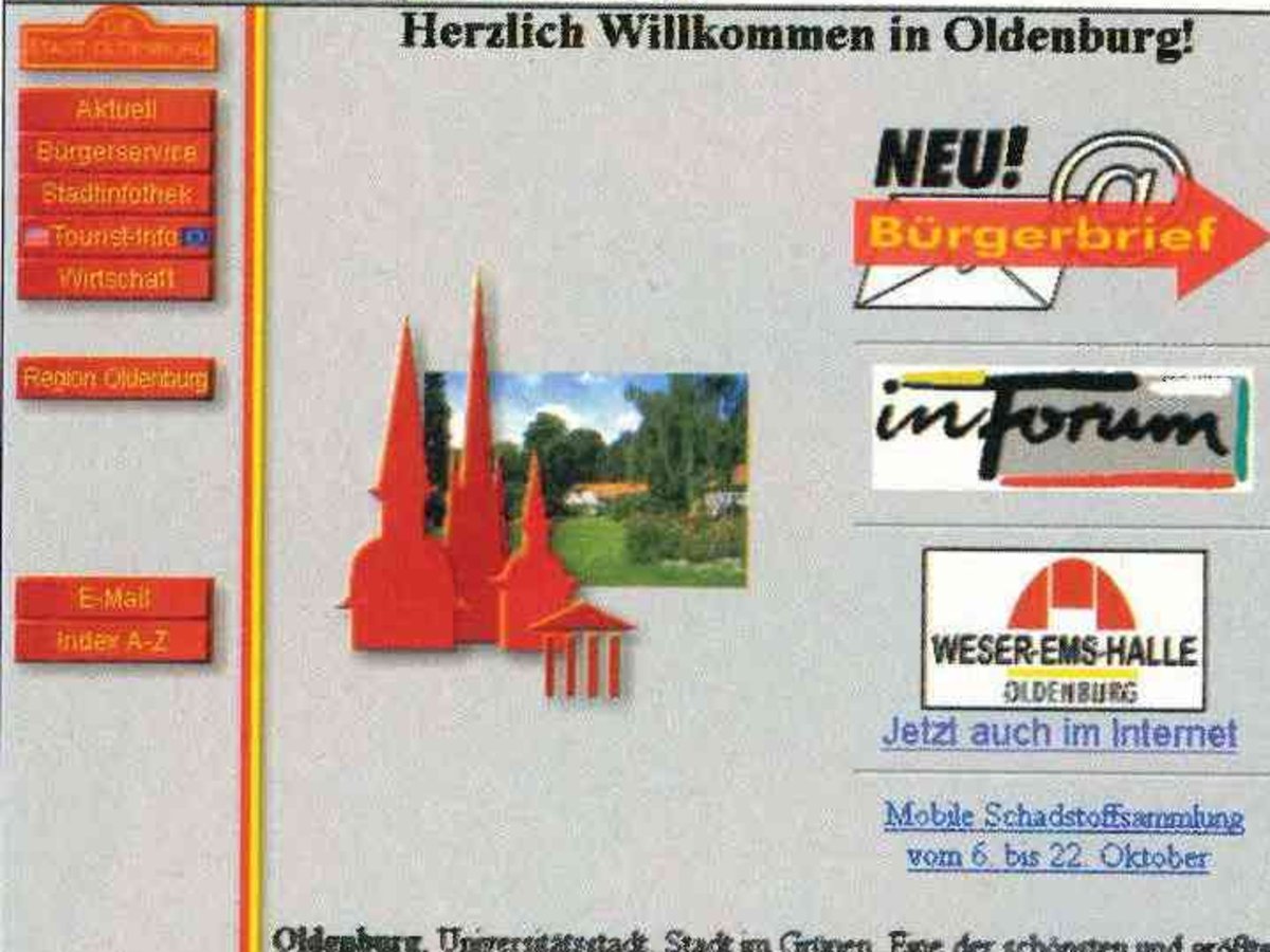 Screenshot der Website „www.oldenburg.de“ in den Anfängen. Quelle: Stadt Oldenburg