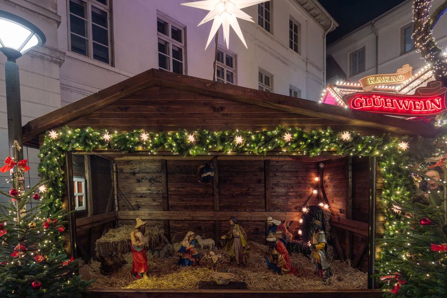 Sascha Stüber Die Lamberti-Krippe im Gang hinter der Kirche auf dem Lamberti-Markt 2025. Foto: Sascha Stüber