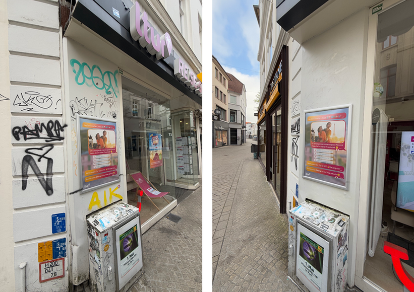 Aktion „einWANDfrei saubere City“ – Vorher/Nachher Lange Straße 36. Fotos: Projekt „einWANDfrei“/Stadt Oldenburg