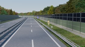 So könnten die mit Photovoltaik-Modulen ausgestatteten Lärmschutzwände entlang der Nordtangente in Oldenburg aussehen. Visualisierung: Treiber Umweltconsulting