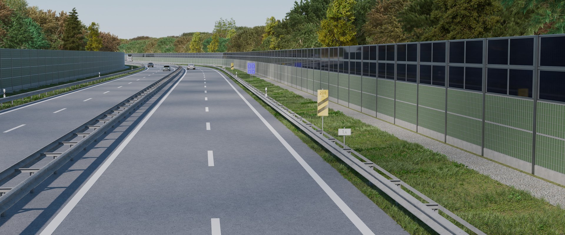 So könnten die mit Photovoltaik-Modulen ausgestatteten Lärmschutzwände entlang der Nordtangente in Oldenburg aussehen. Visualisierung: Treiber Umweltconsulting