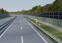 So könnten die mit Photovoltaik-Modulen ausgestatteten Lärmschutzwände entlang der Nordtangente in Oldenburg aussehen. Visualisierung: Treiber Umweltconsulting