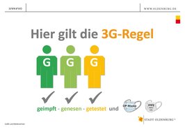 Schild mit 3G-Regelung in städtischen Dienstgebäuden. Quelle: Land Nds./Stadt Oldenburg