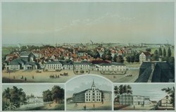 Ansicht der Stadt Oldenburg vom Schlossturm nach Norden, Carl Hertzog, Farblithografie, um 1862. Quelle: Carl Hertzog
