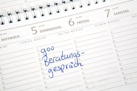 Kalender mit dem Eintrag „Beratungsgespräch“. Foto: Janina Dierks/Fotolia.com