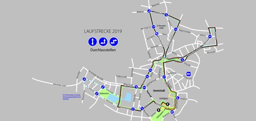 An mehreren Straßen, die zur Laufstrecke gehören, sind Durchlassstellen eingerichtet. Grafik: Stadt Oldenburg
