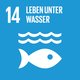 Icon zu Ziel 14: Fisch in angedeutetem Wasser. Quelle: Engagement Global