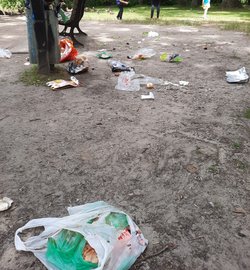 Müll an Abfallbehälter am Kleinen Bornhorster See. Foto: Stadt Oldenburg
