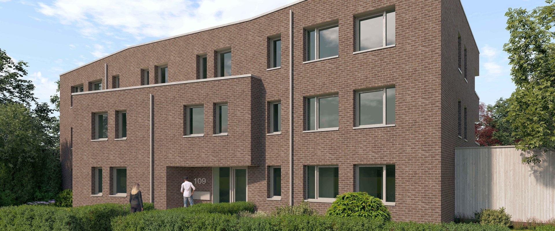 So soll der Neubau mit zwölf Wohneinheiten am Nelson-Mandela-Ring aussehen. Visualisierung: Architekten Sosath & Scheper
