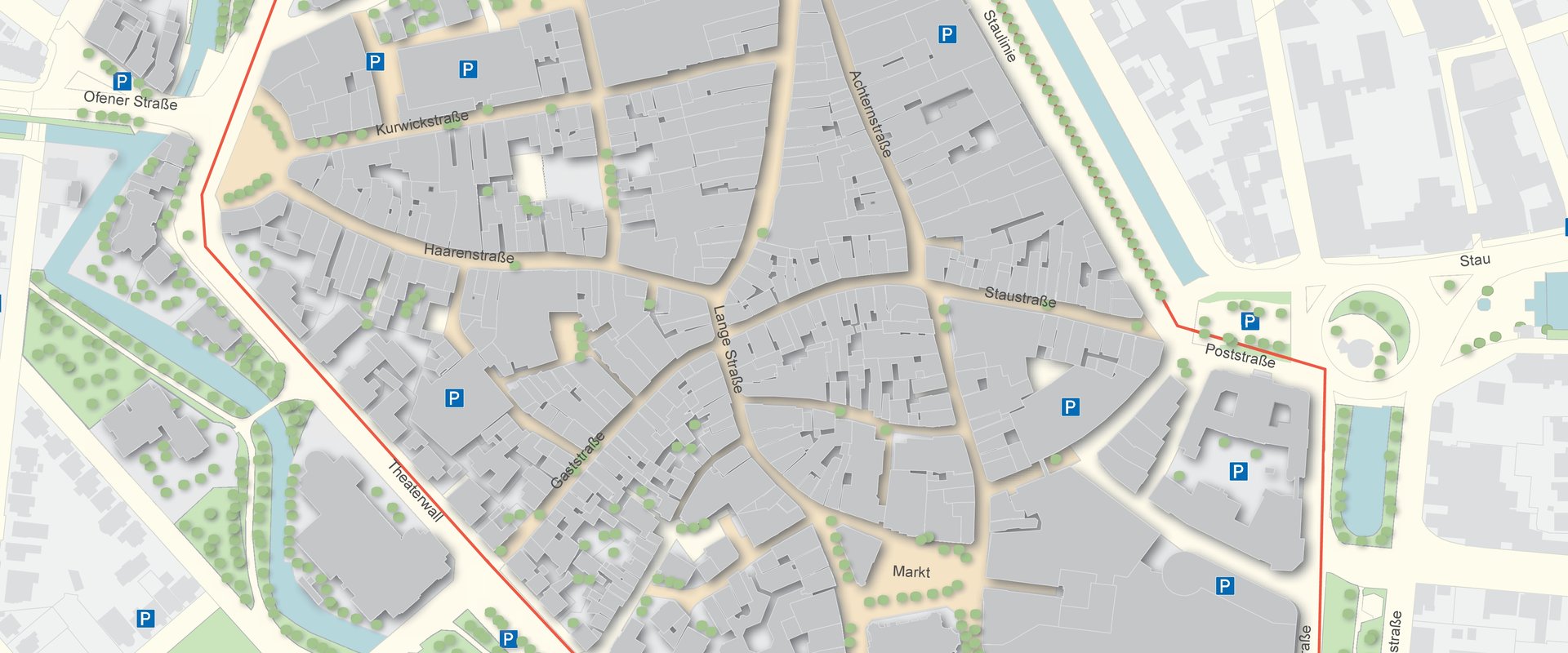 Antragsberechtigt sind Gebäudeeigentümerinnen und Gebäudeeigentümer sowie Geschäftsinhaberinnen und Geschäftsinhaber in der Oldenburger Innenstadt, deren Gebäude sich innerhalb des Rahmens dieser Karte befindet. Die Karte lässt sich durch einen Linksklick vergrößern. Quelle: Stadt Oldenburg