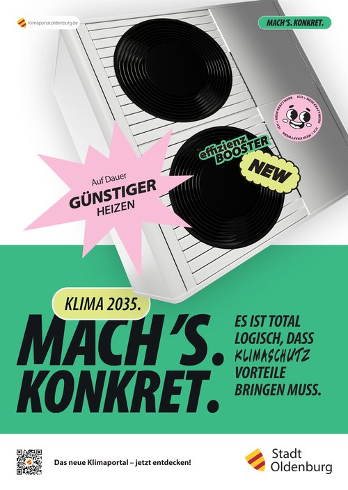 Auf Dauer günstiger: Die Klimaschutz-Kampagne stellt die Wärmepumpe in den Mittelpunkt. Grafik: Coool Agency Grafik: Coool Agency